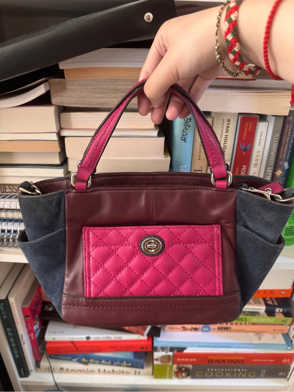 Coach Small Satchel in Pink, Burgundy and Blue